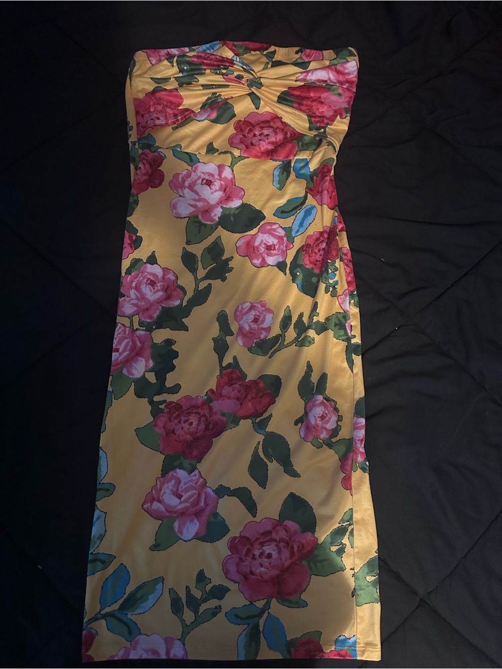 Strapless Yellow Floral Midi Dress - Brand Unspecified